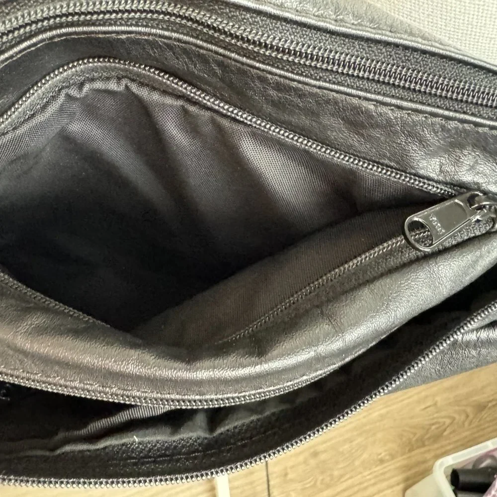 Vintage Black Leather Large Crossbody Sling Bag Organizer  Messenger Travel